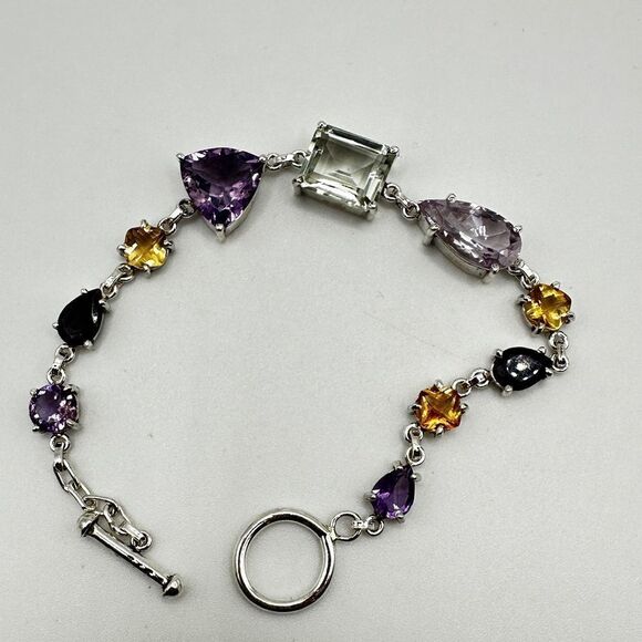 NWOT 7" One-of-a-kind multi-gemstone bracelet in sterling silver! - Picture 3 of 11